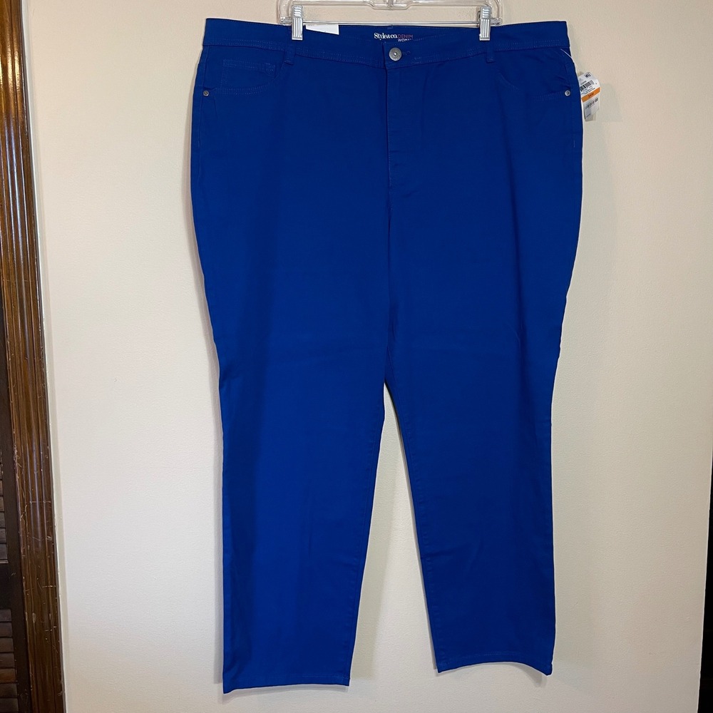 NEW Style & Co Woman True Sapphire Blue Tummy Control Slim Leg Pants 24W